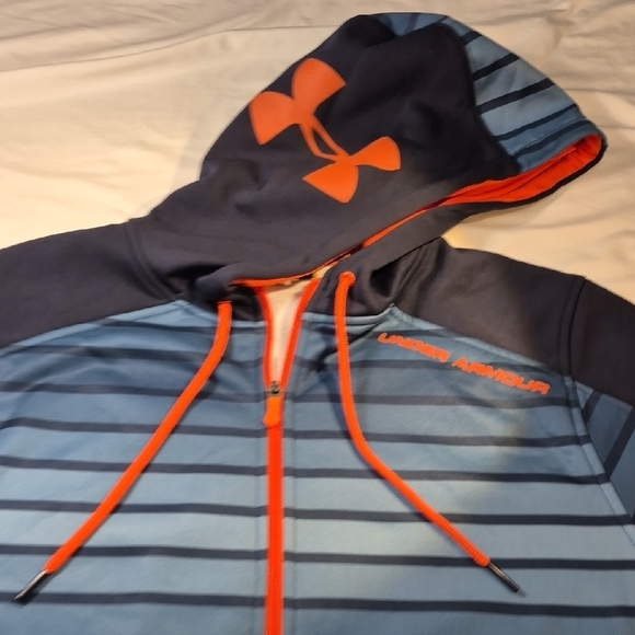 Under Armour 2XL Navy and Orange Fleece Hoodie. - Picture 10 of 15
